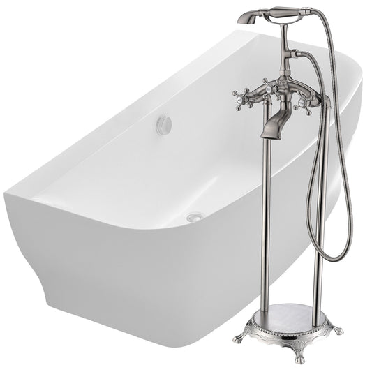 Bank 64.9 in. Acrylic Flatbottom Bathtub in White with Tugela Faucet in Brushed Nickel - Luxe Bathroom Vanities Luxury Bathroom Fixtures Bathroom Furniture