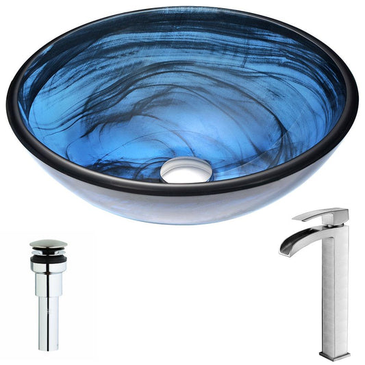 Soave Series Deco-Glass Vessel Sink in Sapphire Wisp with Key Faucet - Luxe Bathroom Vanities