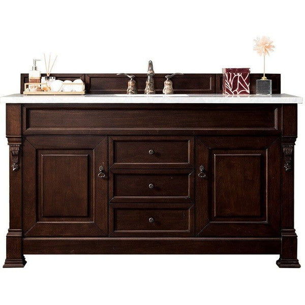 James Martin Brookfield 60" Single Vanity Vanities James Martin Burnished Mahogany w/ 3 CM Carrara Marble Top 