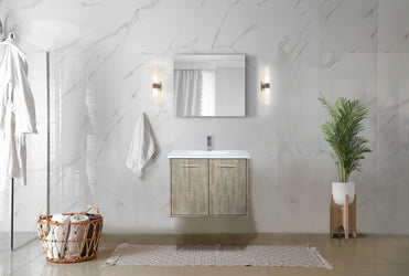 Lexora Collection Fairbanks 30 inch Rustic Acacia Bath Vanity, White Quartz Top and Faucet Set - Luxe Bathroom Vanities