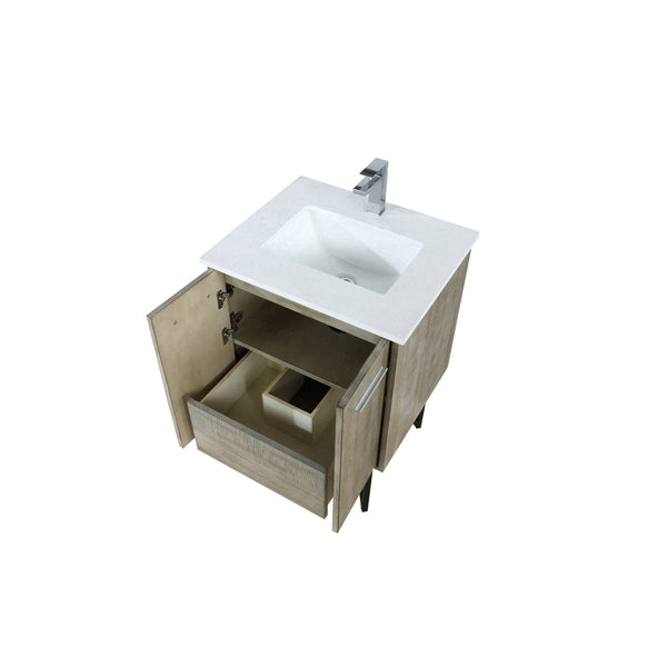 Lexora Collection Lancy 24 inch Rustic Acacia Bath Vanity, Cultured Marble Top and Faucet Set - Luxe Bathroom Vanities