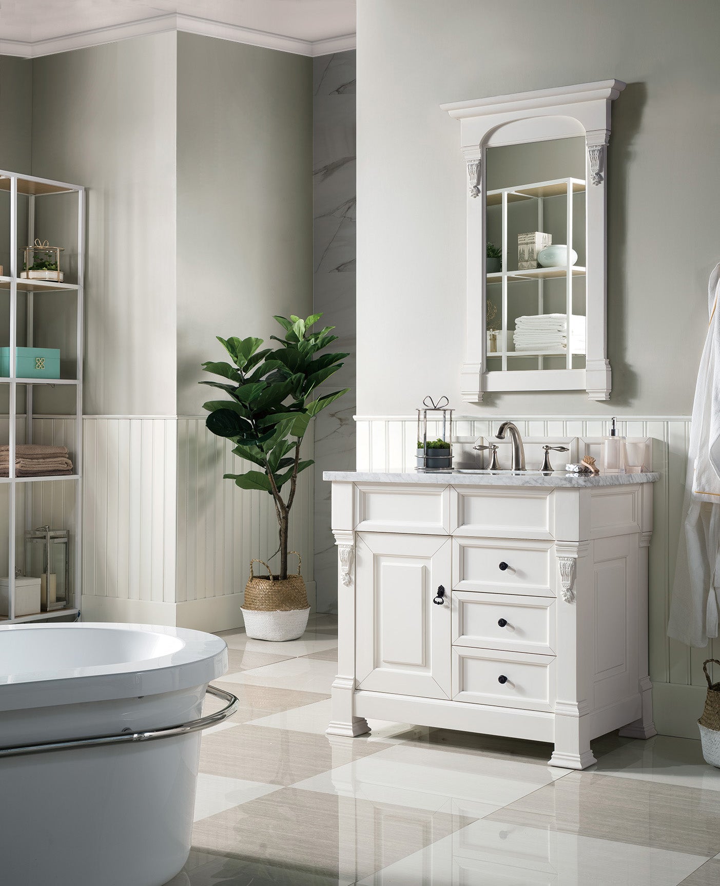 James Martin Brookfield 36" Single Vanity, Bright White with 3 CM Top - Luxe Bathroom Vanities