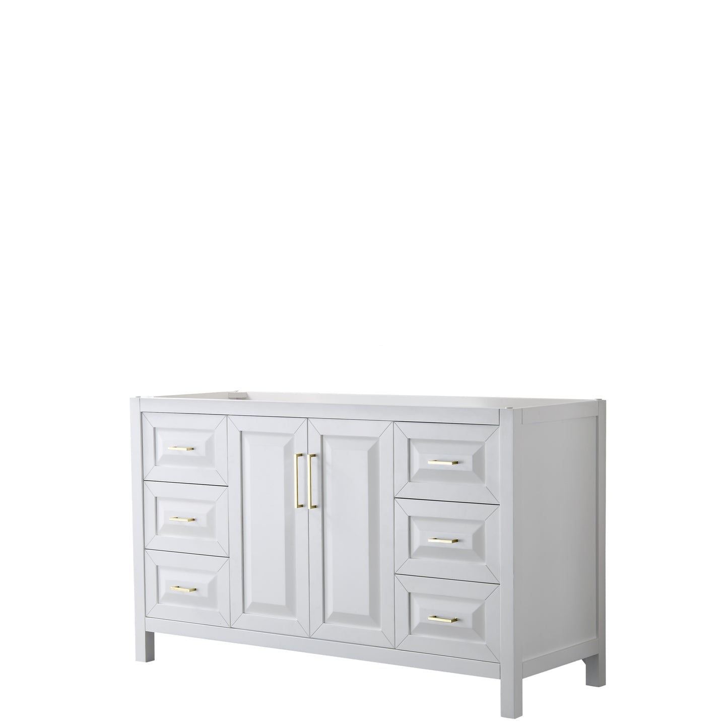 Wyndham Collection Daria 60 Inch Single Bathroom Vanity in White, No Countertop, No Sink, Brushed Gold Trim - Luxe Bathroom Vanities