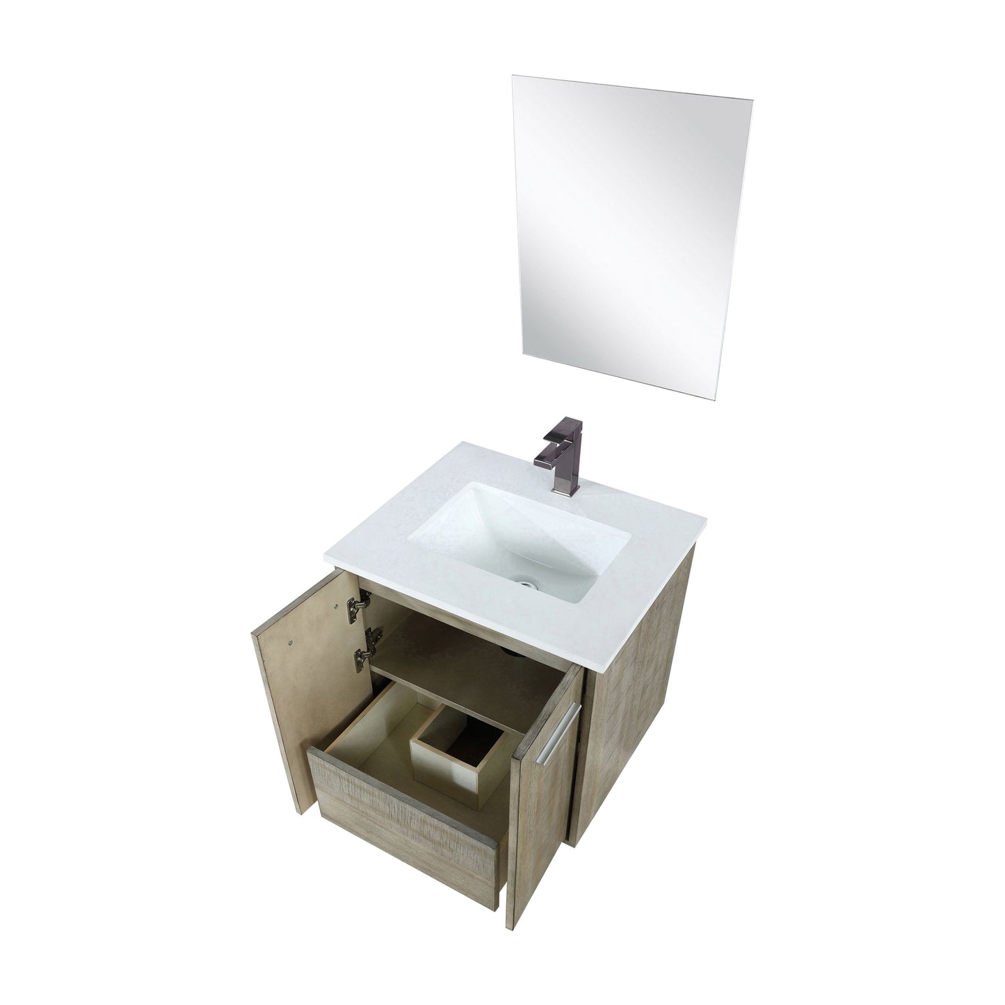 Lexora Collection Fairbanks 24 inch Rustic Acacia Bath Vanity, Cultured Marble Top, Faucet Set and 18 inch Mirror - Luxe Bathroom Vanities