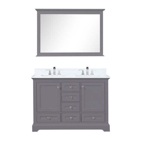 Lexora Collection Dukes 48 inch Double Bath Vanity, Cultured Marble Top, Faucet Set, 46 inch Mirror - Luxe Bathroom Vanities