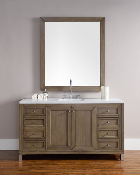 James Martin Chicago 60" Whitewashed Walnut Single Vanity with 3 CM Countertop - Luxe Bathroom Vanities