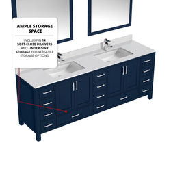 Lexora Collection Jacques 84 inch Double Bath Vanity, White Quartz Top, and Faucet Set - Luxe Bathroom Vanities