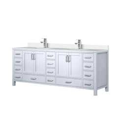 Lexora Collection Jacques 84 inch Double Bath Vanity, White Quartz Top, and Faucet Set - Luxe Bathroom Vanities