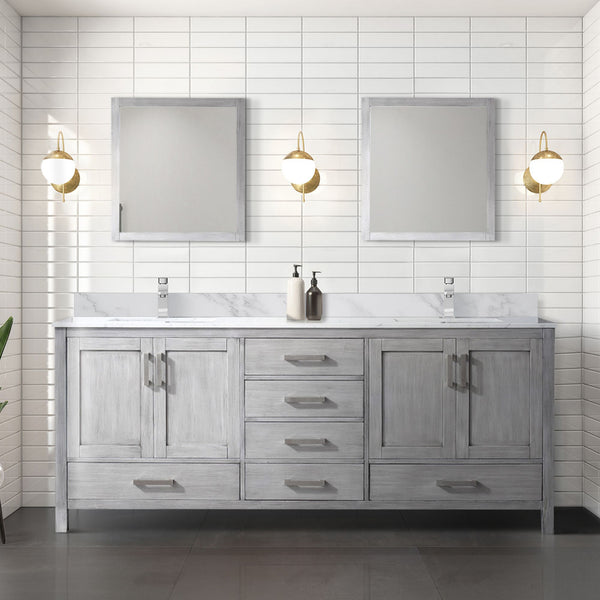 Lexora Collection Jacques 84 inch Double Bath Vanity, Top, Faucet Set, and 34 inch Mirrors - Luxe Bathroom Vanities