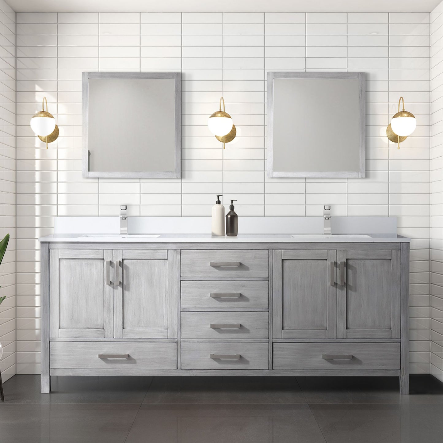 Lexora Collection Jacques 80 inch Double Bath Vanity, Top, Faucet Set, and 30 inch Mirrors - Luxe Bathroom Vanities