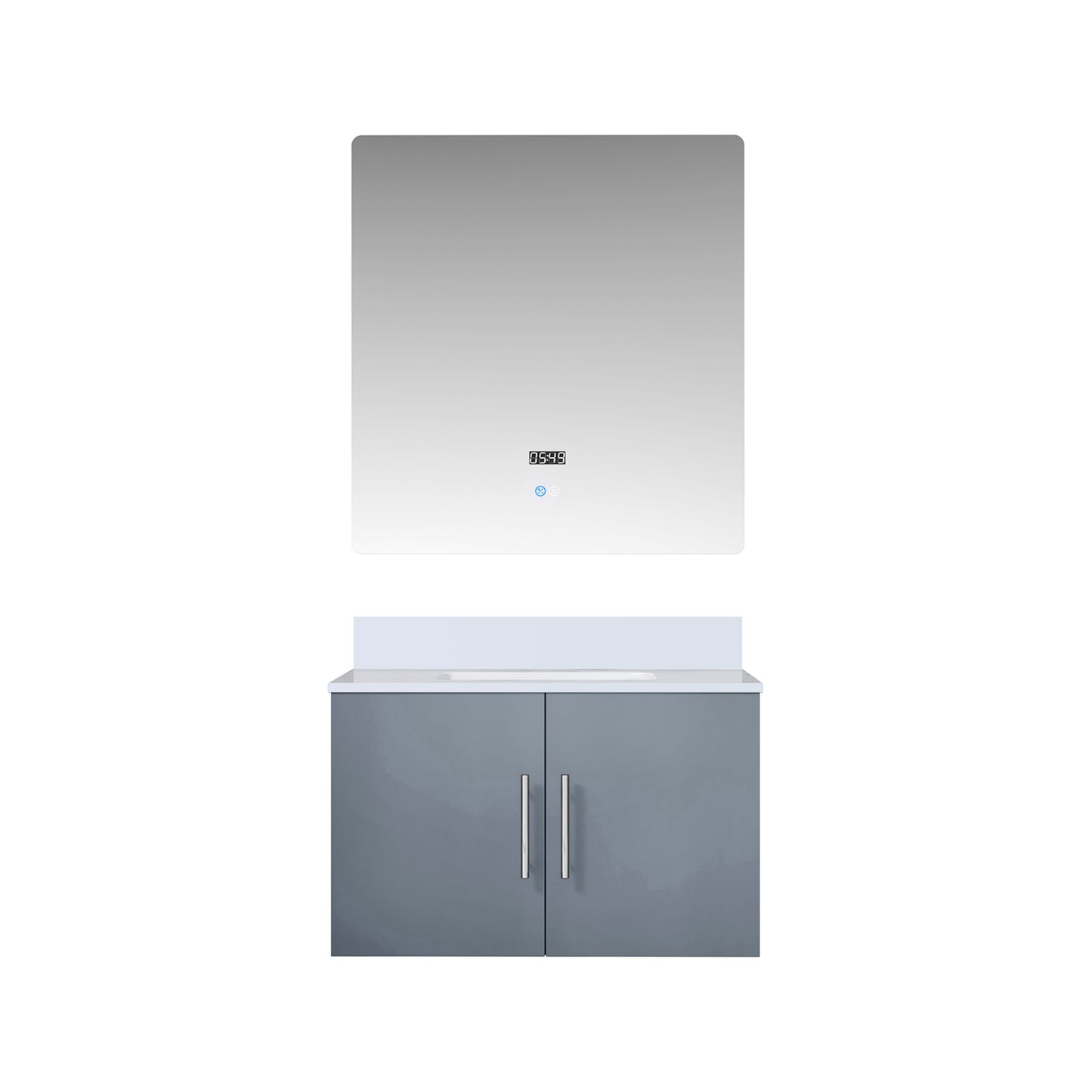 Lexora Collection Geneva 30 inch Bath Vanity, White Quartz Top, and 30 inch LED Mirror - Luxe Bathroom Vanities