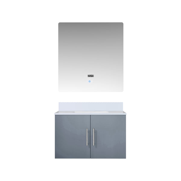 Lexora Collection Geneva 30 inch Bath Vanity, White Quartz Top, and 30 inch LED Mirror - Luxe Bathroom Vanities