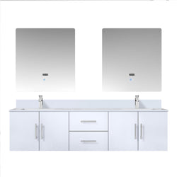 Lexora Collection Geneva 72 inch Double Bath Vanity, White Quartz Top, Faucet Set, and 30 inch LED Mirrors - Luxe Bathroom Vanities