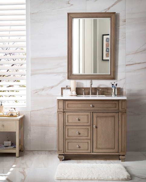 James Martin Bristol 36" Single Vanity, Whitewashed Walnut with 3 CM Top - Luxe Bathroom Vanities