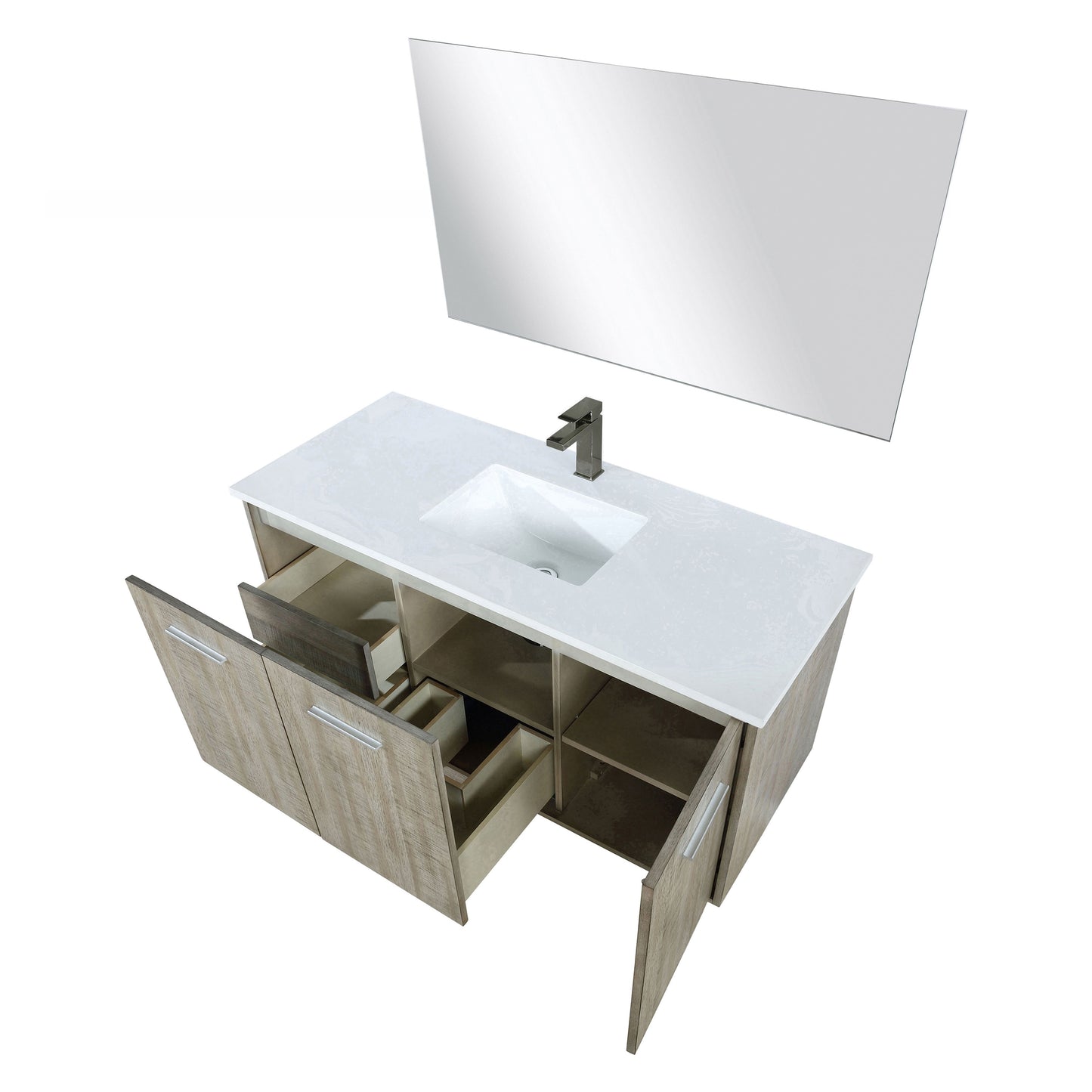 Lexora Collection Fairbanks 48 inch Rustic Acacia Bath Vanity, Cultured Marble Top, Faucet Set and 43 inch Mirror - Luxe Bathroom Vanities