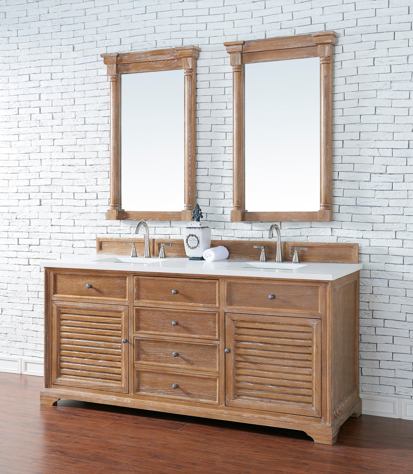 James Martin Savannah 72" Double Vanity, Driftwood with 3 CM Top - Luxe Bathroom Vanities
