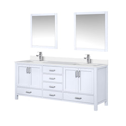 Lexora Collection Jacques 80 inch Double Bath Vanity, White Quartz Top, Faucet Set, and 30 inch Mirrors - Luxe Bathroom Vanities