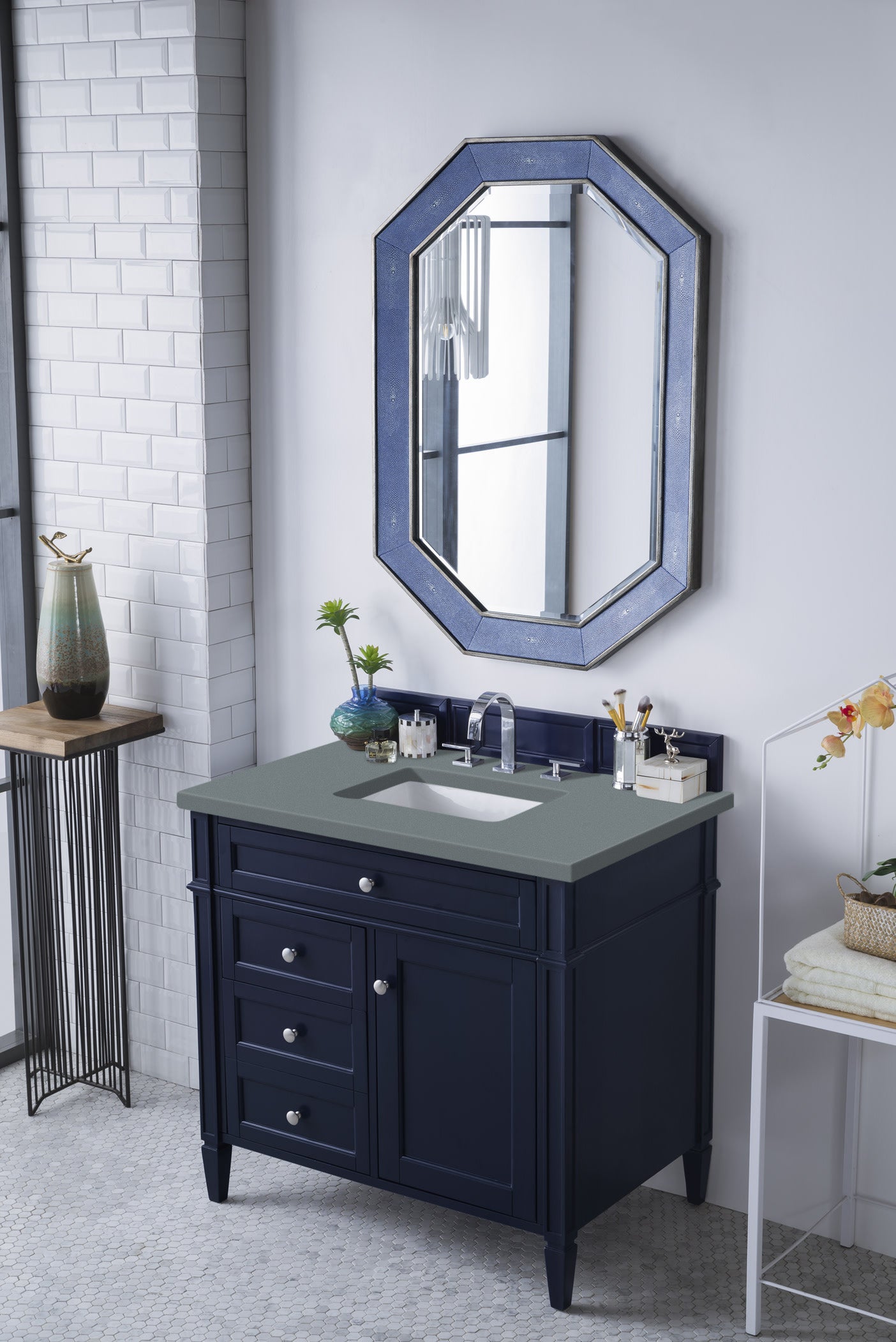 James Martin Brittany 36" Single Vanity, Victory Blue W/3CM Countertop - Luxe Bathroom Vanities
