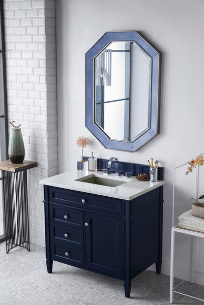 James Martin Brittany 36" Single Vanity, Victory Blue W/3CM Countertop - Luxe Bathroom Vanities