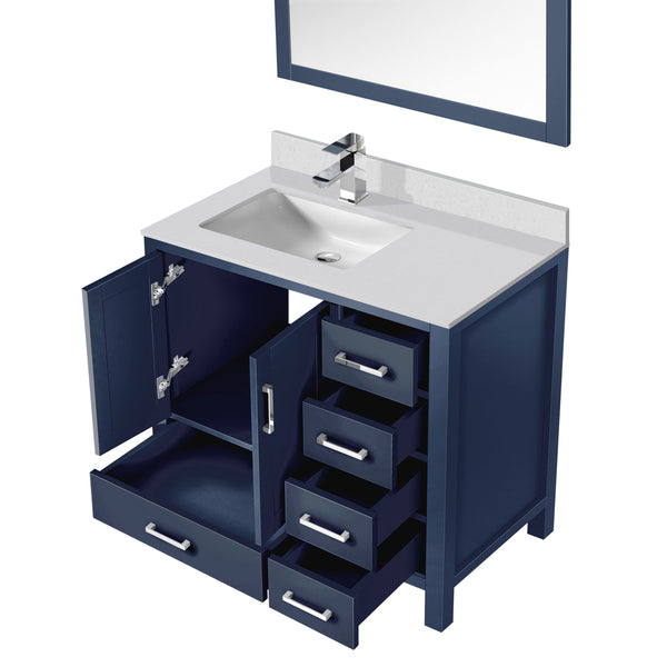 Lexora Collection Jacques 36 inch Bath Vanity, Top, Faucet Set, and 34 inch Mirror - Luxe Bathroom Vanities