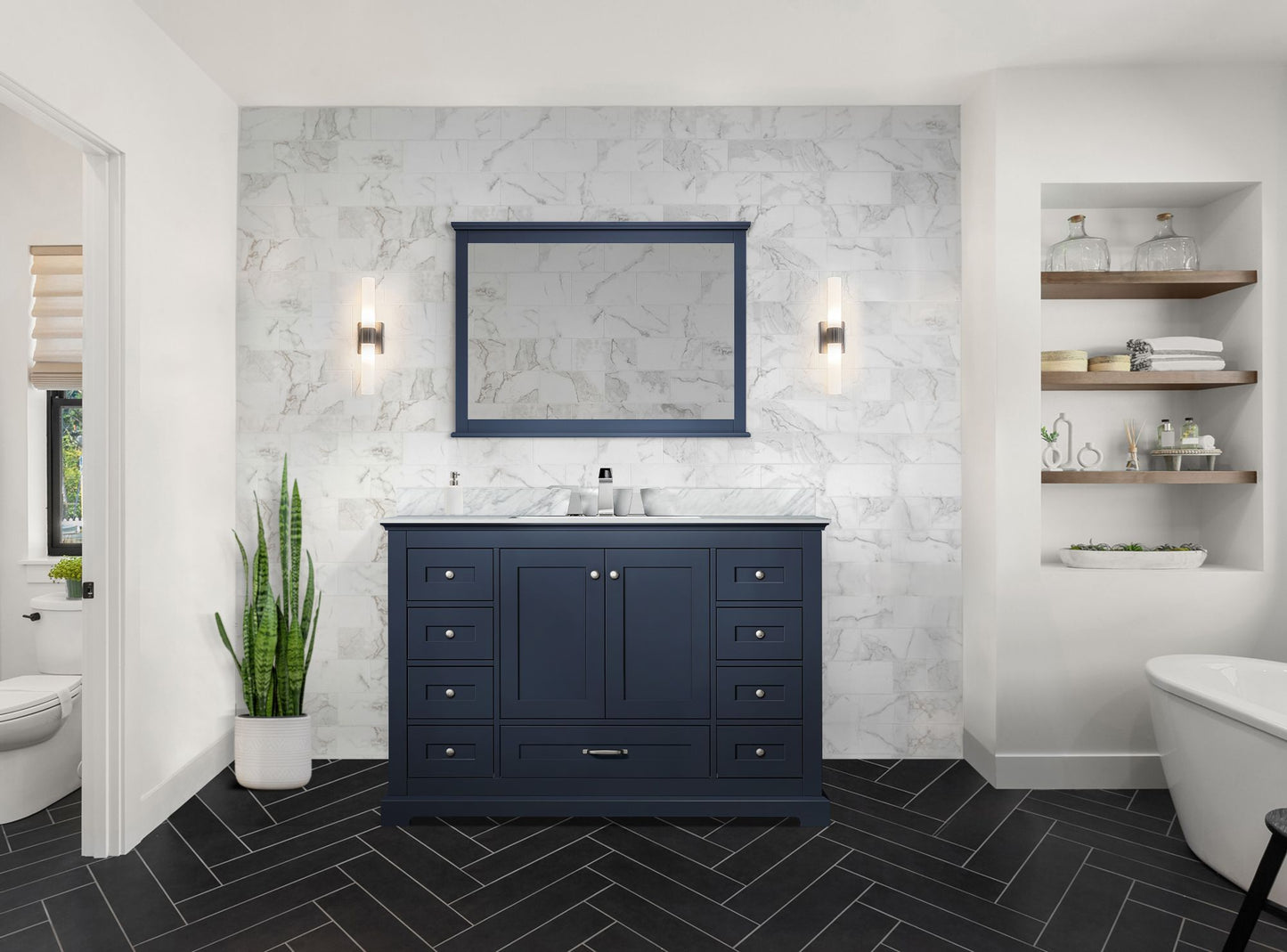 Lexora Collection Dukes 48 inch Single Bath Vanity and Carrara Marble Top - Luxe Bathroom Vanities