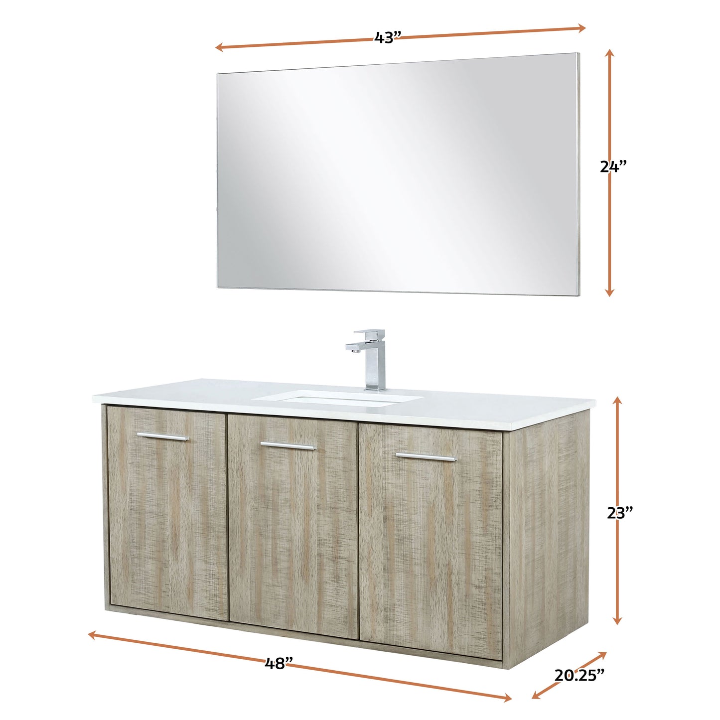 Lexora Collection Fairbanks 48 inch Rustic Acacia Bath Vanity, Cultured Marble Top, Faucet Set and 43 inch Mirror - Luxe Bathroom Vanities