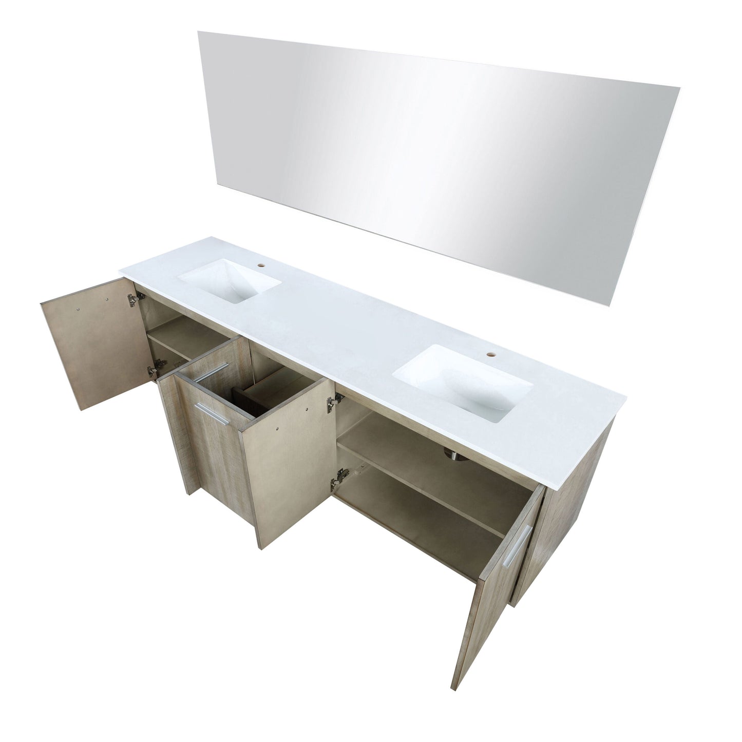Lexora Collection Fairbanks 80 inch Rustic Acacia Double Bath Vanity, Cultured Marble Top and 70 inch Mirror - Luxe Bathroom Vanities