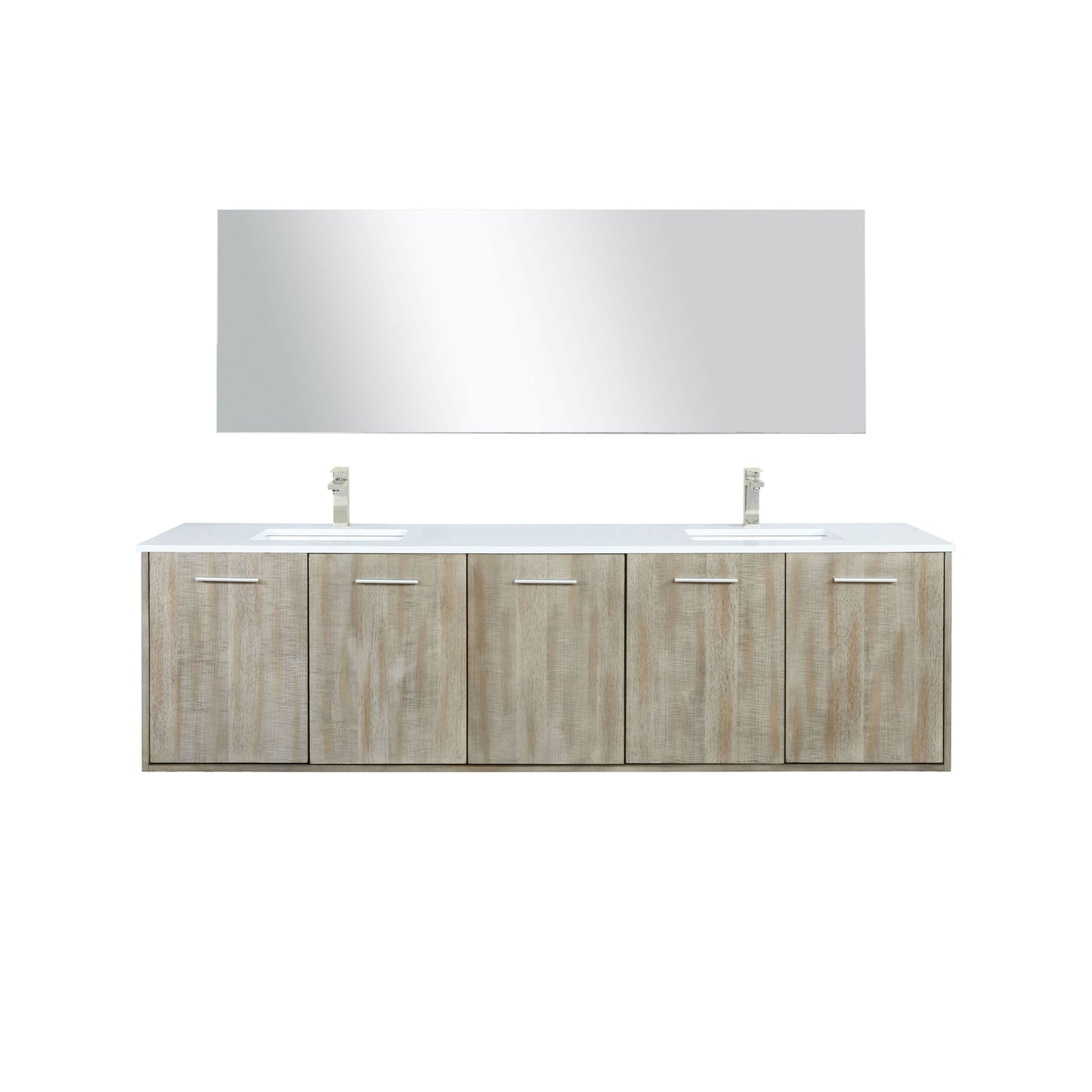 Lexora Collection Fairbanks 80 inch Rustic Acacia Double Bath Vanity, Cultured Marble Top, Faucet Set and 70 inch Mirror - Luxe Bathroom Vanities