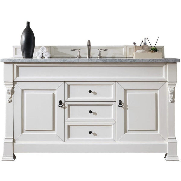 James Martin Brookfield 60" Single Vanity Vanities James Martin Bright White w/ 3 CM Carrara Marble Top 