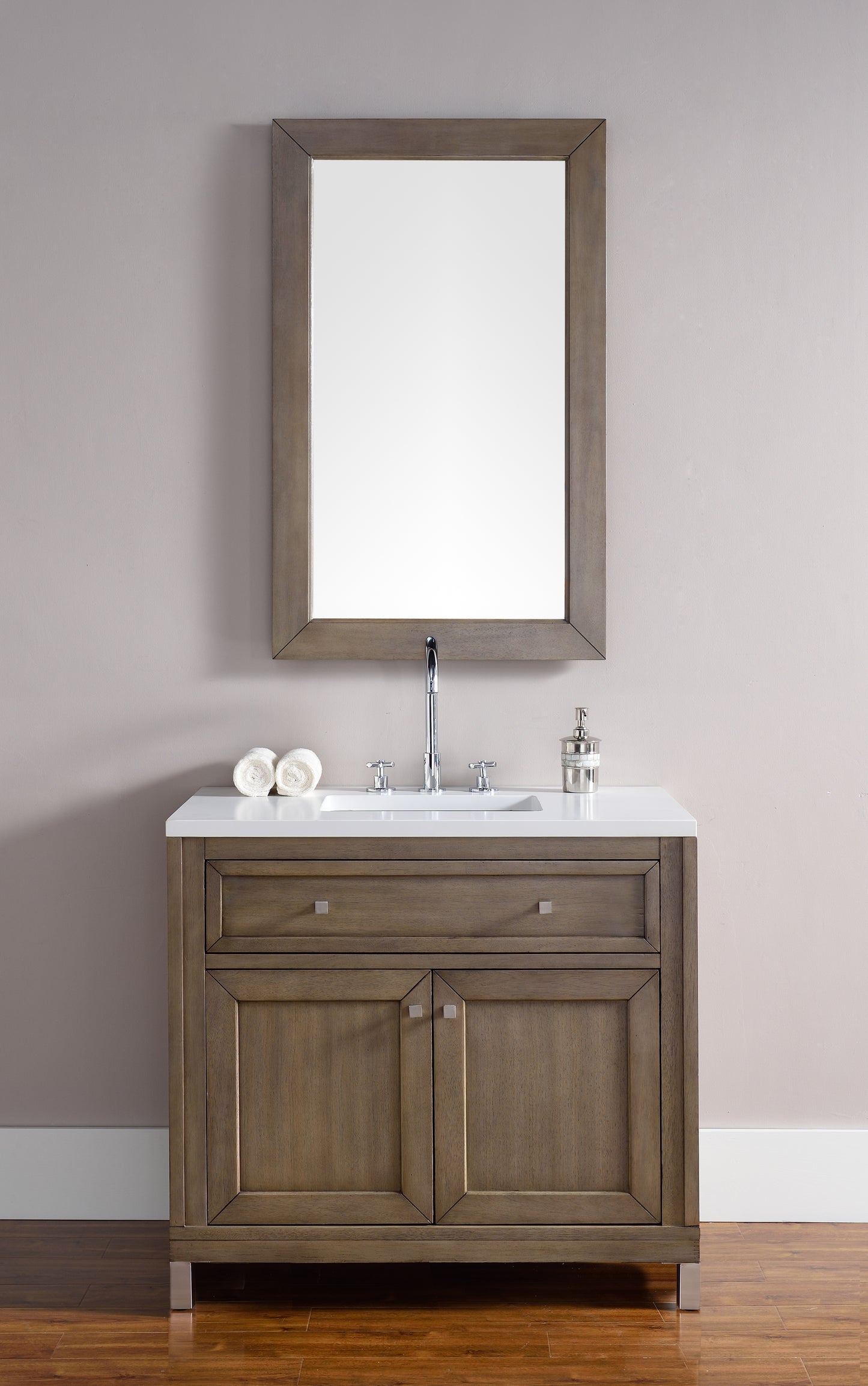 James Martin Chicago 36" Whitewashed Walnut Single Vanity with 3 CM Countertop - Luxe Bathroom Vanities