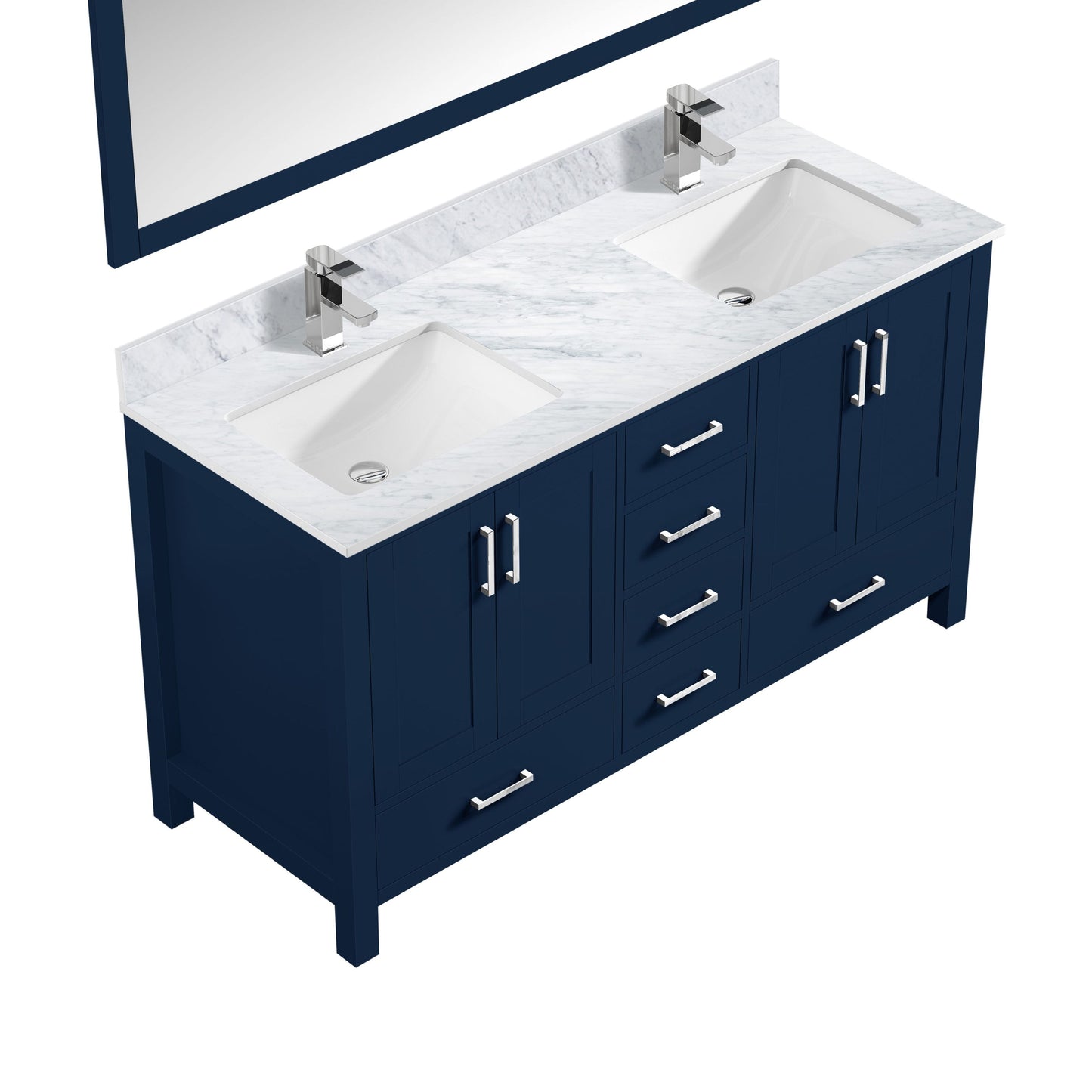 Lexora Collection Jacques 60 inch Double Bath Vanity, Top, Faucet Set, and 58 inch Mirror - Luxe Bathroom Vanities