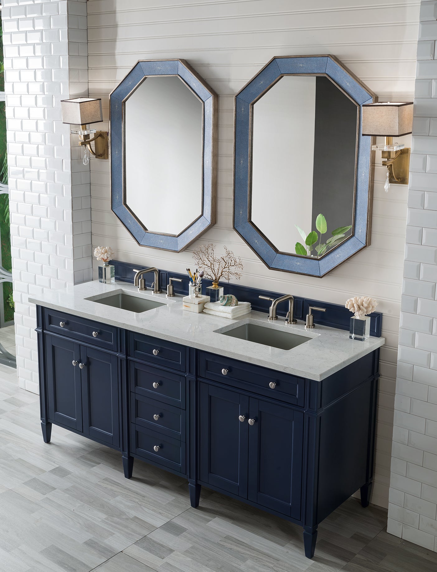 James Martin Brittany 72" Double Vanity with 3 CM Countertop & FreePower Wireless Charger