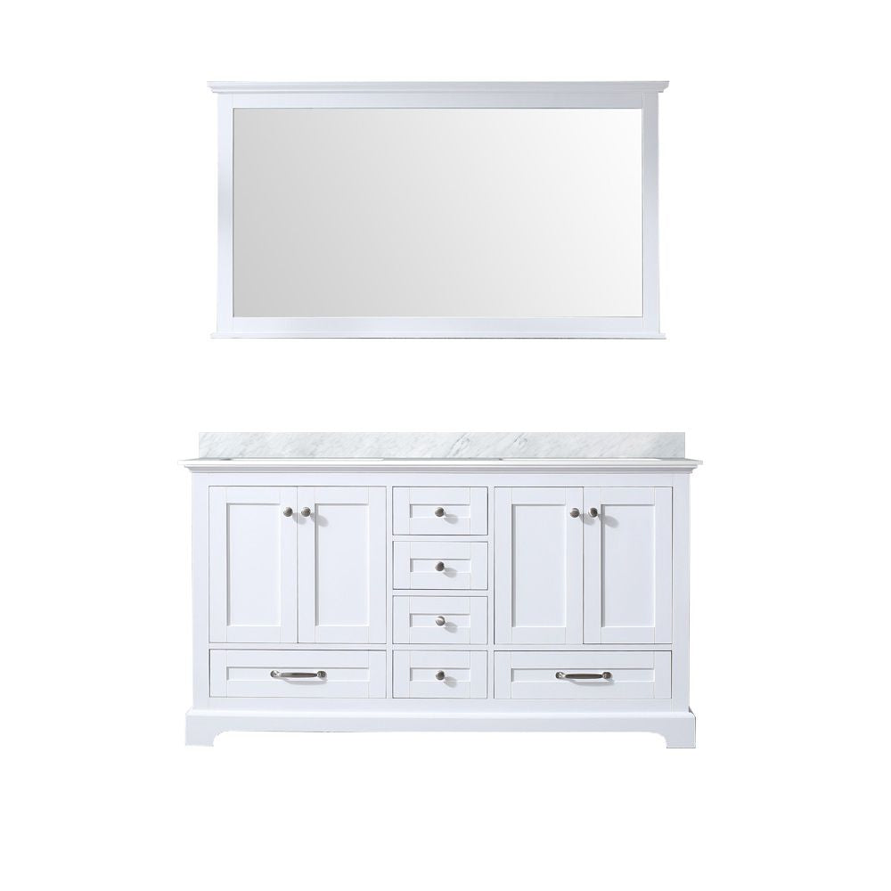 Lexora Collection Dukes 60 inch Double Bath Vanity, Carrara Marble Top, and 58 inch Mirror - Luxe Bathroom Vanities