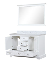 Lexora Collection Dukes 48 inch Double Bath Vanity, Carrara Marble Top, and 46 inch Mirror - Luxe Bathroom Vanities