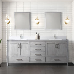 Lexora Collection Jacques 80 inch Double Bath Vanity, White Quartz Top, and Faucet Set - Luxe Bathroom Vanities