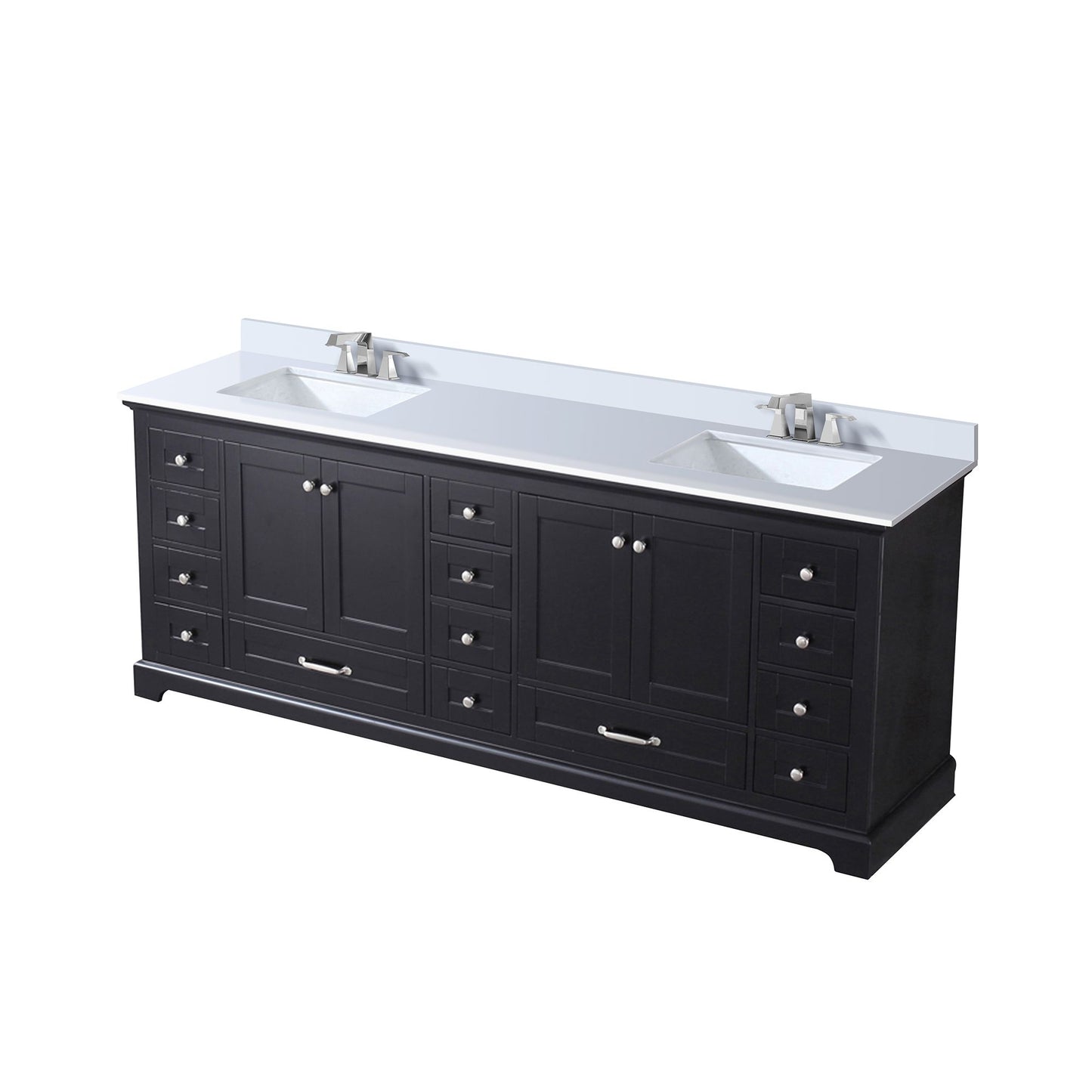 Lexora Collection Dukes 84 inch Double Bath Vanity, White Quartz Top, and Faucet Set - Luxe Bathroom Vanities
