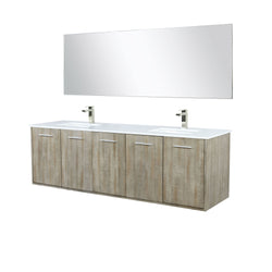 Lexora Collection Fairbanks 72 inch Rustic Acacia Double Bath Vanity, White Quartz Top, Faucet Set and 70 inch Mirror - Luxe Bathroom Vanities