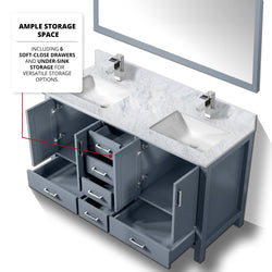 Lexora Collection Jacques 60 inch Double Bath Vanity and 58 inch Mirror - Luxe Bathroom Vanities