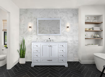 Lexora Collection Dukes 48 inch Single Bath Vanity, Carrara Marble Top, and Faucet Set - Luxe Bathroom Vanities