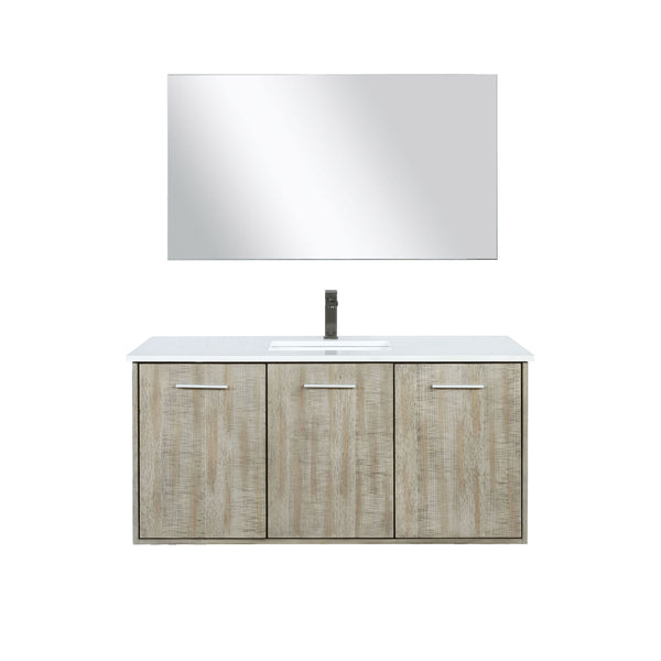 Lexora Collection Fairbanks 48 inch Rustic Acacia Bath Vanity, White Quartz Top, Faucet Set and 43 inch Mirror - Luxe Bathroom Vanities