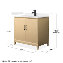 Wyndham Janna 36 Inch Single Bathroom Vanity in White Oak - Luxe Bathroom Vanities