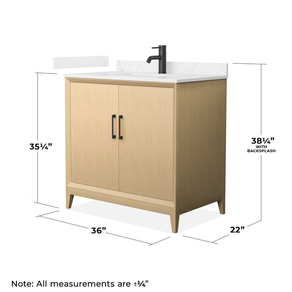 Wyndham Janna 36 Inch Single Bathroom Vanity in White Oak - Luxe Bathroom Vanities