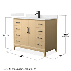 Wyndham Janna 42 Inch Single Bathroom Vanity in White Oak