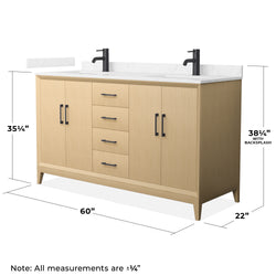 Wyndham Janna 60 Inch Double Bathroom Vanity in White Oak - Luxe Bathroom Vanities