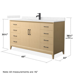 Wyndham Janna 60 Inch Single Bathroom Vanity in White Oak - Luxe Bathroom Vanities