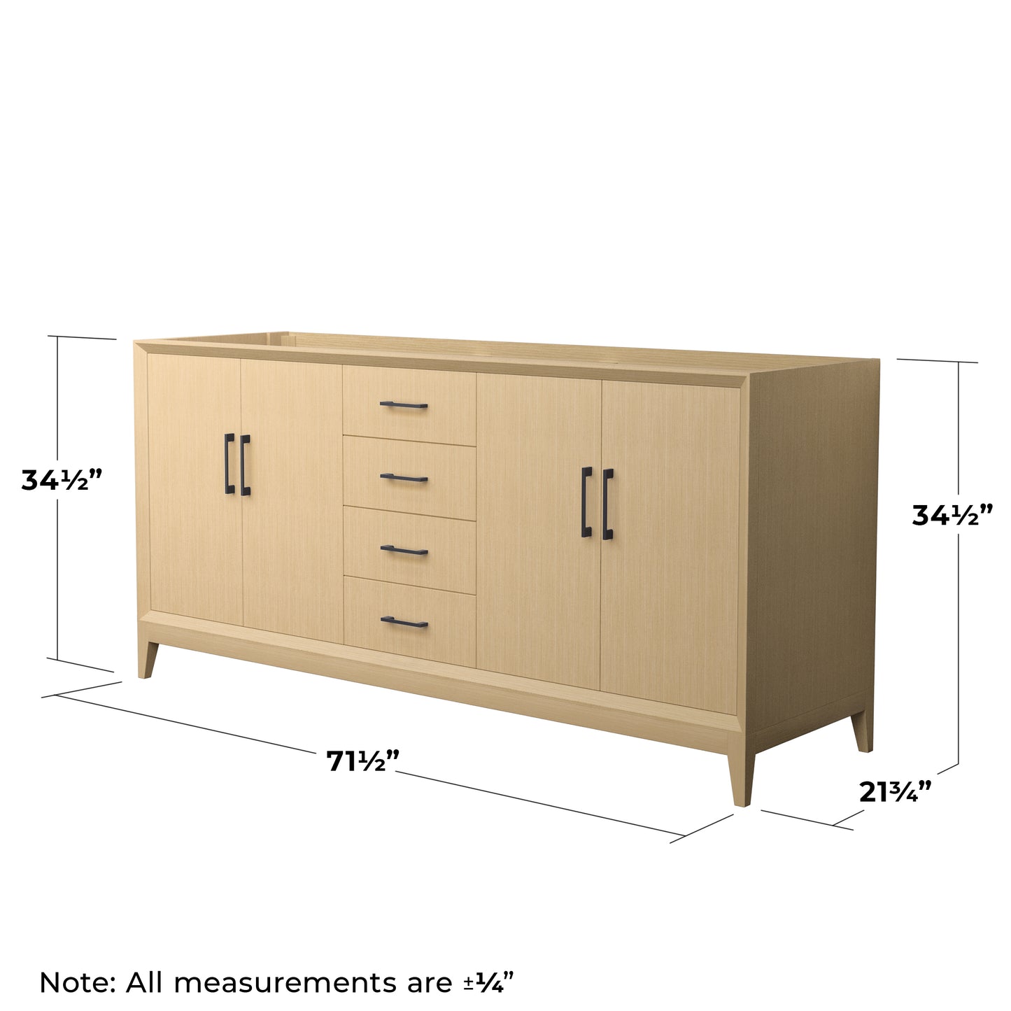 Wyndham Janna 72 Inch Double Bathroom Vanity in White Oak No Countertop No Sink - Luxe Bathroom Vanities
