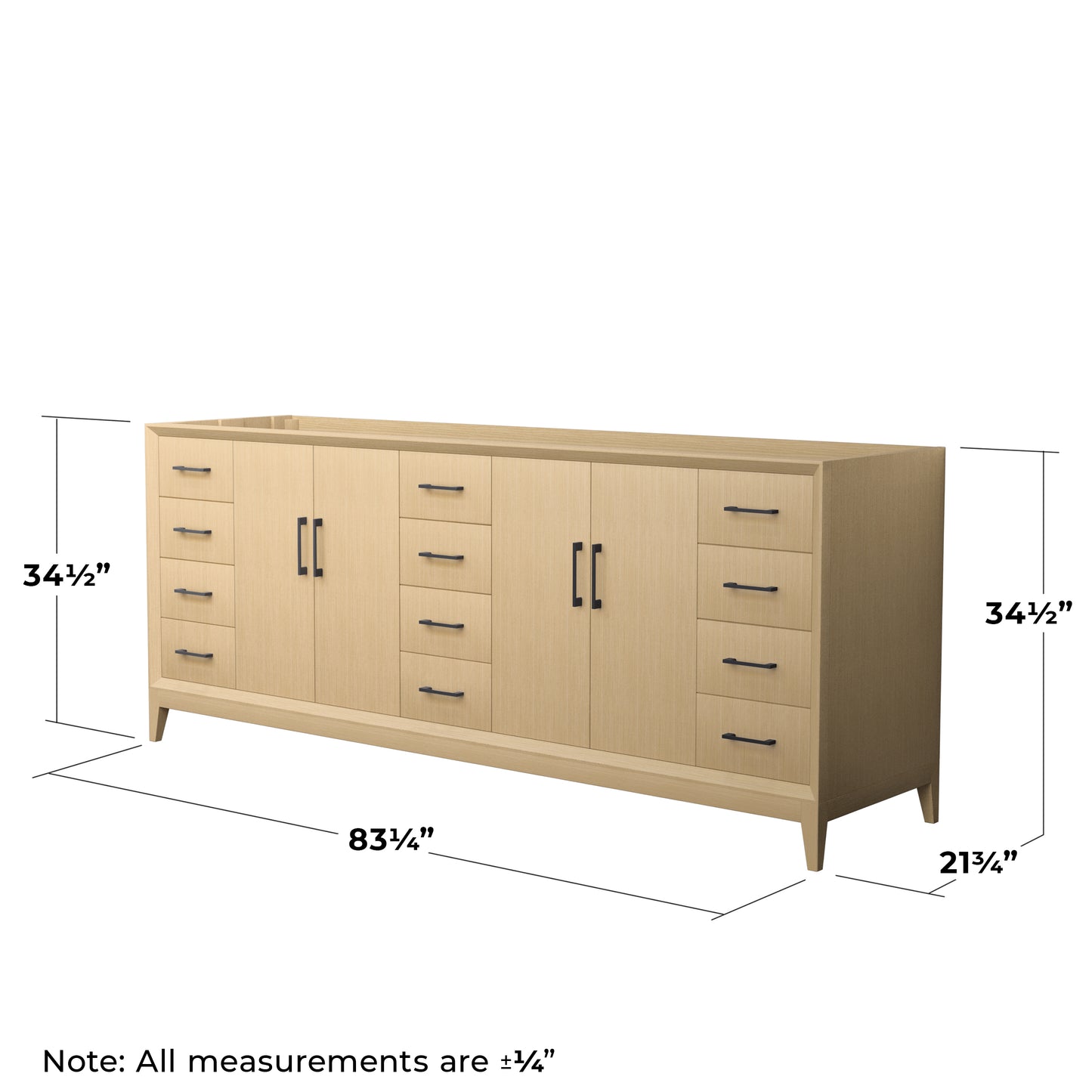 Wyndham Janna 84 Inch Double Bathroom Vanity in White Oak No Countertop No Sink - Luxe Bathroom Vanities