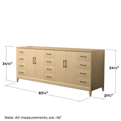 Wyndham Janna 84 Inch Double Bathroom Vanity in White Oak No Countertop No Sink - Luxe Bathroom Vanities