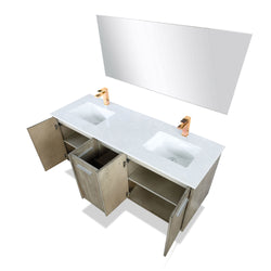 Lexora Collection Fairbanks 60 inch Rustic Acacia Double Bath Vanity, Cultured Marble Top, Faucet Set and 55 inch Mirror - Luxe Bathroom Vanities