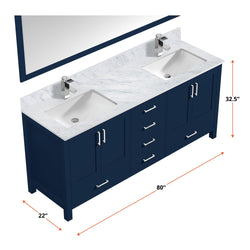 Lexora Collection Jacques 80 inch Double Bath Vanity, Top, and 30 inch Mirrors - Luxe Bathroom Vanities